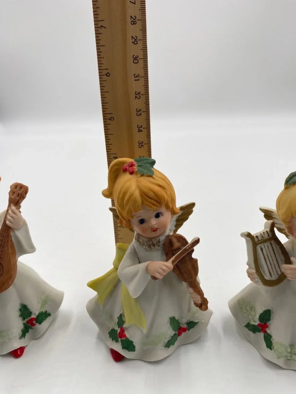 Homco Christmas Angels Playing Instruments Set of Three #5551 Violin Harp Lute